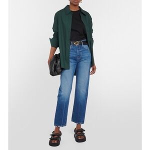 FRAME Le Piper Jeans Women 23 Blue Sky High Rise Straight Leg Raw Hem